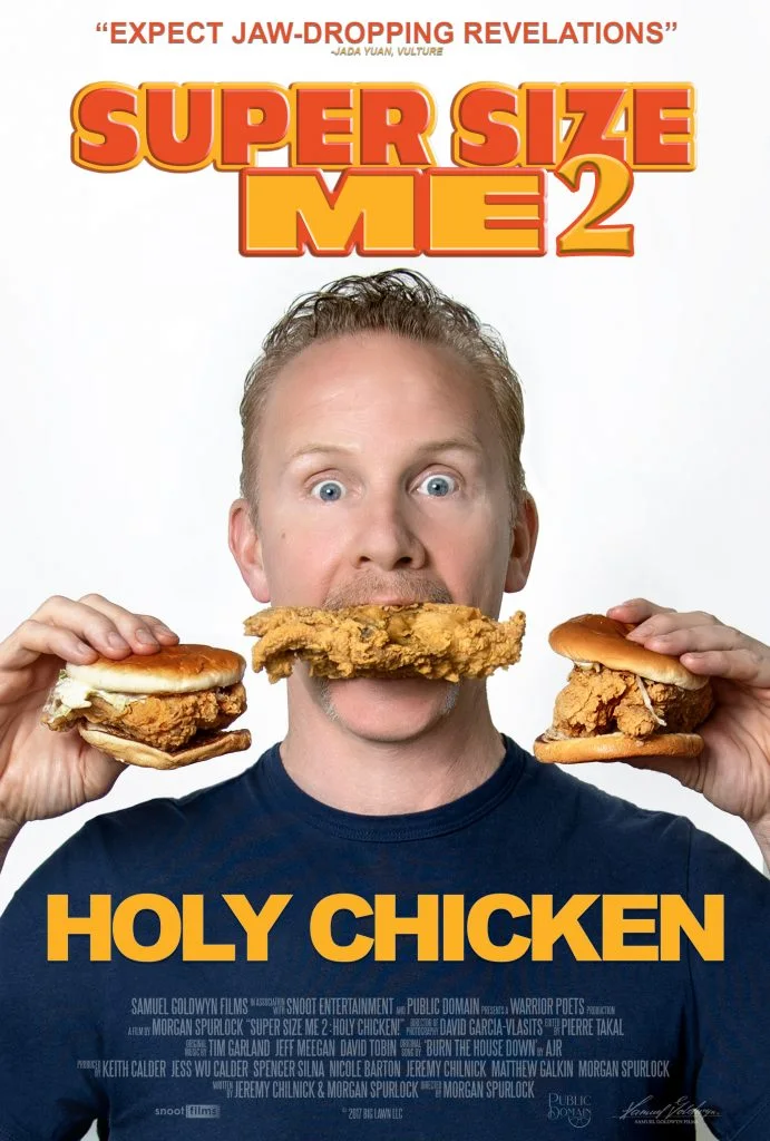 Plakat filmu dokumentalnego „Super Size Me 2: Holy Chicken!”